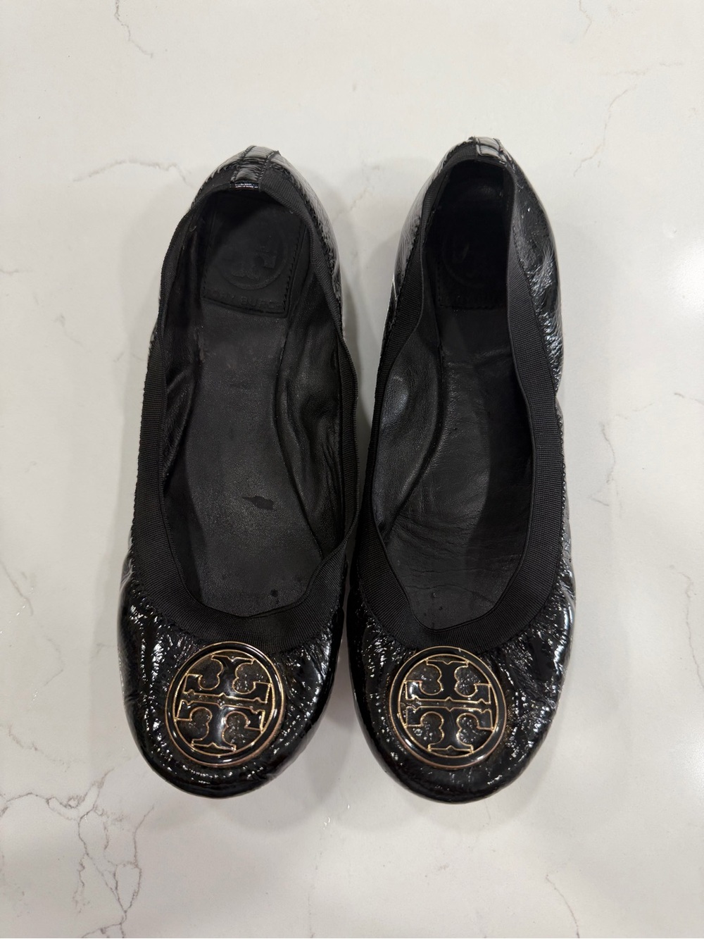 Tory Burch Black Patent Logo Medallion Ballet Flats